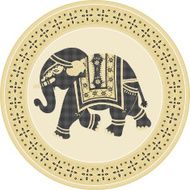 Indian batik style elephant in circle frame