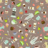 Seamless vector background with dishes and cakes N2