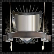 Silver shield with ribbon and spears