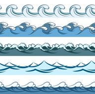 Blue waves seamless vector line patterns