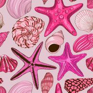 Seamless pattern of seashells and starfish