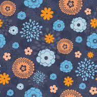 Vector golden and blue night flowers seamless pattern background