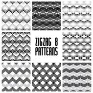 Zig zag black and white geometric seamless patterns set vector