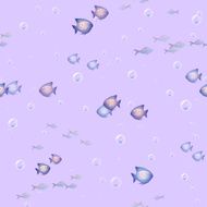 Vector seamless pattern with bubbles and fishes