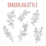 Hand drawn vector vintage sakura branches elements N2