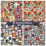 Set of romantic patterns with doodle hearts N4
