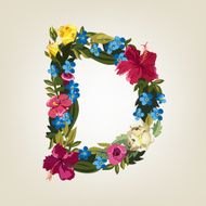 D letter Flower capital alphabet Colorful font Uppercase