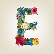 E letter Flower capital alphabet Colorful font Uppercase