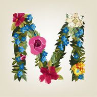M letter Flower capital alphabet Colorful font Uppercase