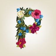 P letter Flower capital alphabet Colorful font Uppercase