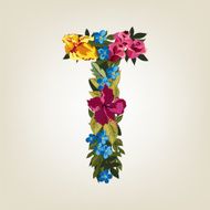 T letter Flower capital alphabet Colorful font Uppercase