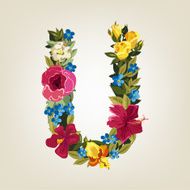 U letter Flower capital alphabet Colorful font Uppercase