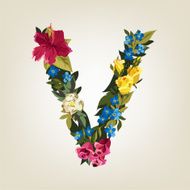 V letter Flower capital alphabet Colorful font Uppercase