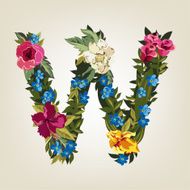 W letter Flower capital alphabet Colorful font Uppercase