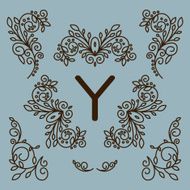 Vector set of floral line design elements for logos