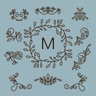 Vector set of floral line design elements for logos N2