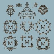 Vector set of floral line design elements for logos N3