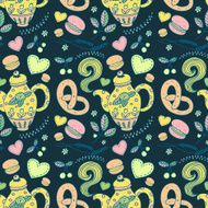 Tea party vector seamless pattern N2