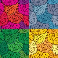 seamless patterns with palm trees leaves in different colors