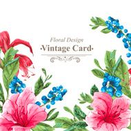 Invitation Vintage Card with Blueberries Pink Tropical Flowers and Leaves N2