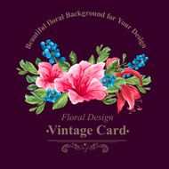 Invitation Vintage Card with Blueberries Pink Tropical Flowers and Leaves N4