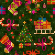 seamless christmas cross-stitch illustration