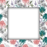 Watercolor flower frame on white background N3