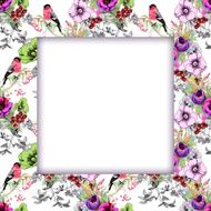 Watercolor flower frame on white background N4