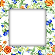 Watercolor flower frame on white background N9