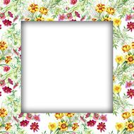 Watercolor flower frame on white background N12
