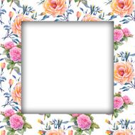 Watercolor flower frame on white background N18