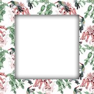 Watercolor flower frame on white background N24