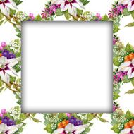 Watercolor flower frame on white background N26