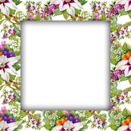 Watercolor flower frame on white background N30