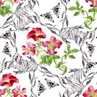 Colorful garden flowers Seamless pattern on white background