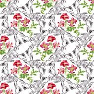 Colorful garden flowers Seamless pattern on white background N2