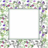 Watercolor flower frame on white background N44