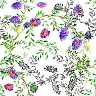 Wild flowers seamless pattern on white background