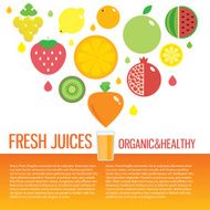 Fresh juice colorful round fruit icon set for market or