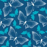 Seamless pattern with dotted butterflies in white and turquoise