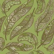 Seamless pattern of colorful ornamental bird feathers