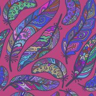 Seamless pattern of colorful ornamental bird feathers N4