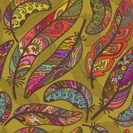 Seamless pattern of colorful ornamental bird feathers N5