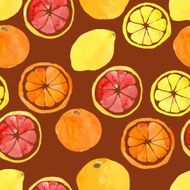 Seamless pattern with watercolor citrus lemon orange grapefru