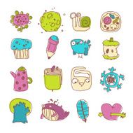 Vector Icons Set of Cartoon Objects and Characters N2