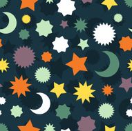 Seamless colorful background made of stars and crescent moon
