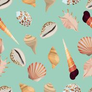 Seamless Colorful Background with simple silhouettes of sea shells
