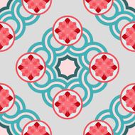 Seamless pattern with crossing circles and floral rosettes