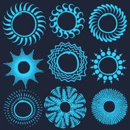 Solar ethnicity stylized symbols Light blue logos like elements