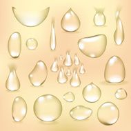 Pure clear water drops realistic set isolated vector illustration N7